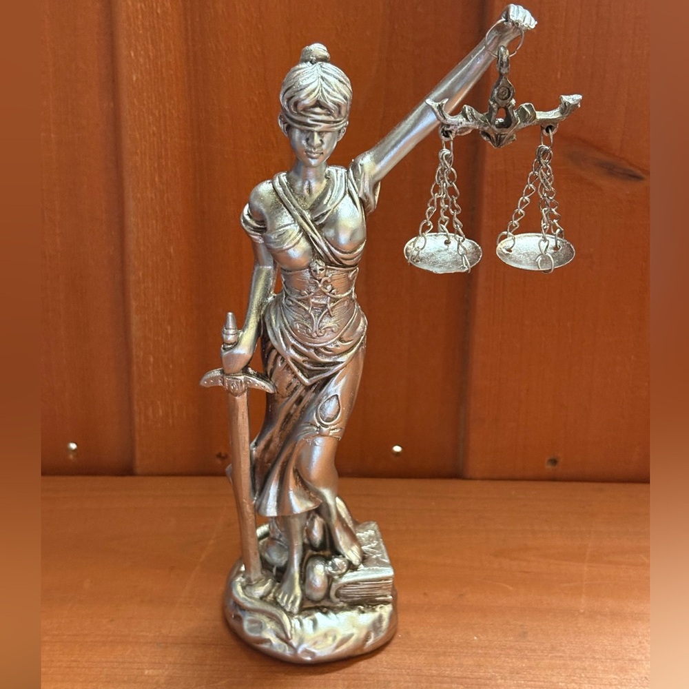 Lady Justice Figurine 8” Resin Sculpture in Silver or Gold